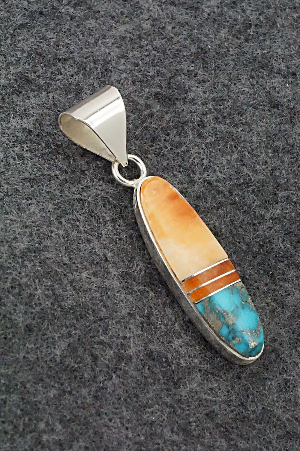 Spiny Oyster, Turquoise, Coral & Sterling Silver Pendant - Harold Smith