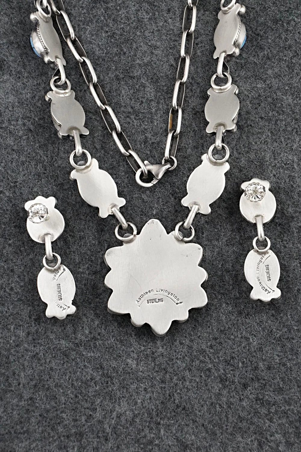 Turquoise & Sterling Silver Necklace and Earrings Set - Kathleen Livingston