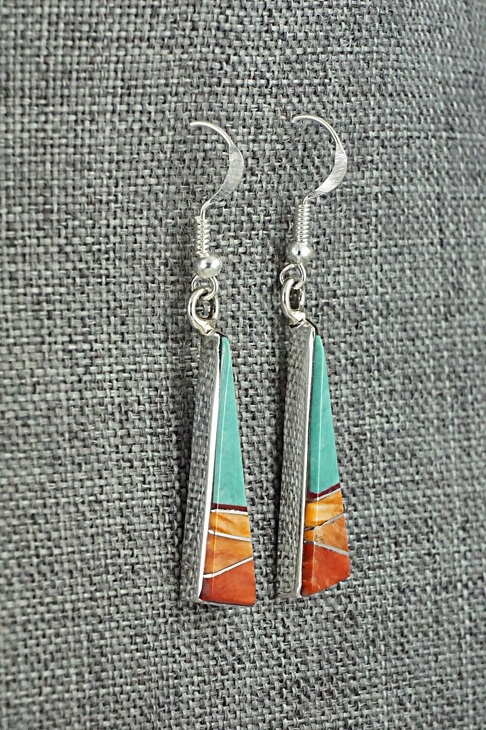 Turquoise, Spiny Oyster & Sterling Silver Earrings - Marilyn Yazzie