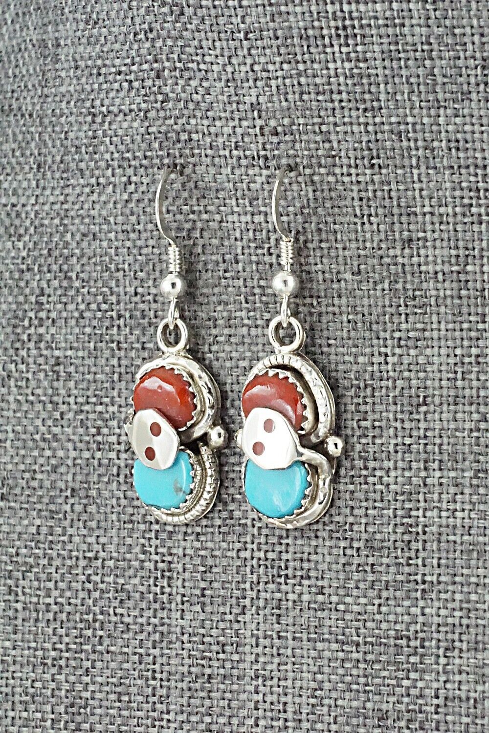 Turquoise, Coral & Sterling Silver Earrings - Joy Calavaza