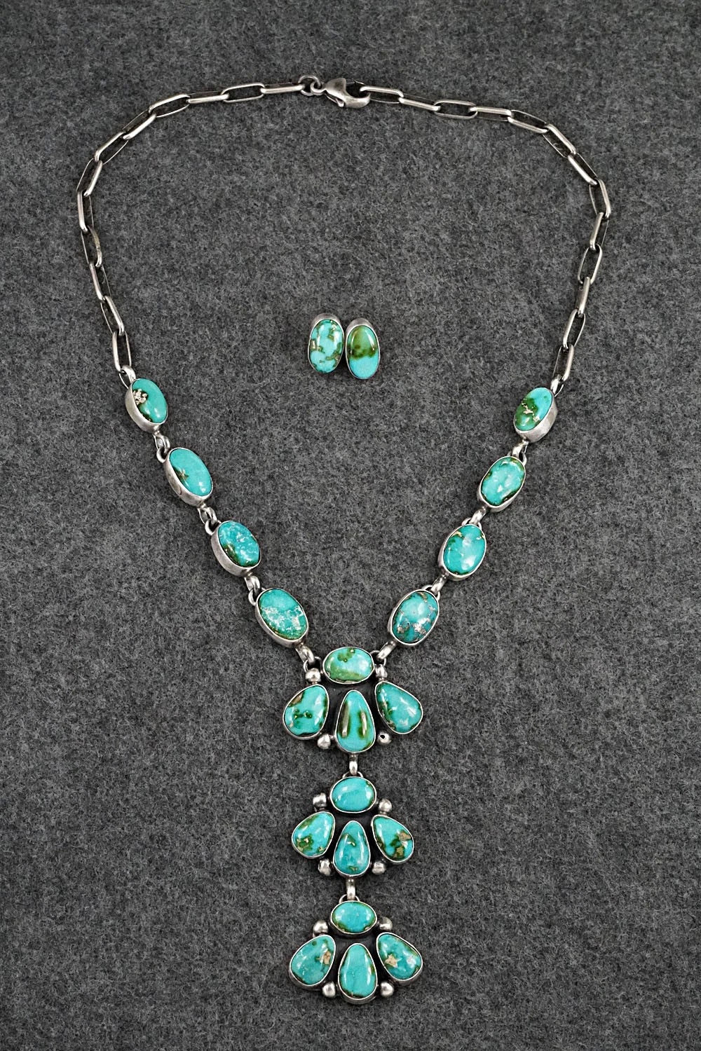 Turquoise & Sterling Silver Necklace and Earrings Set - Darrin Livingston
