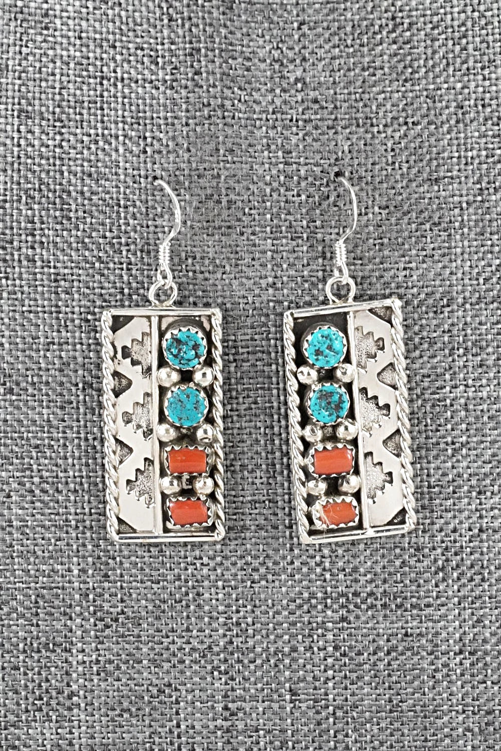 Turquoise, Coral & Sterling Silver Earrings - Ronnie Spencer