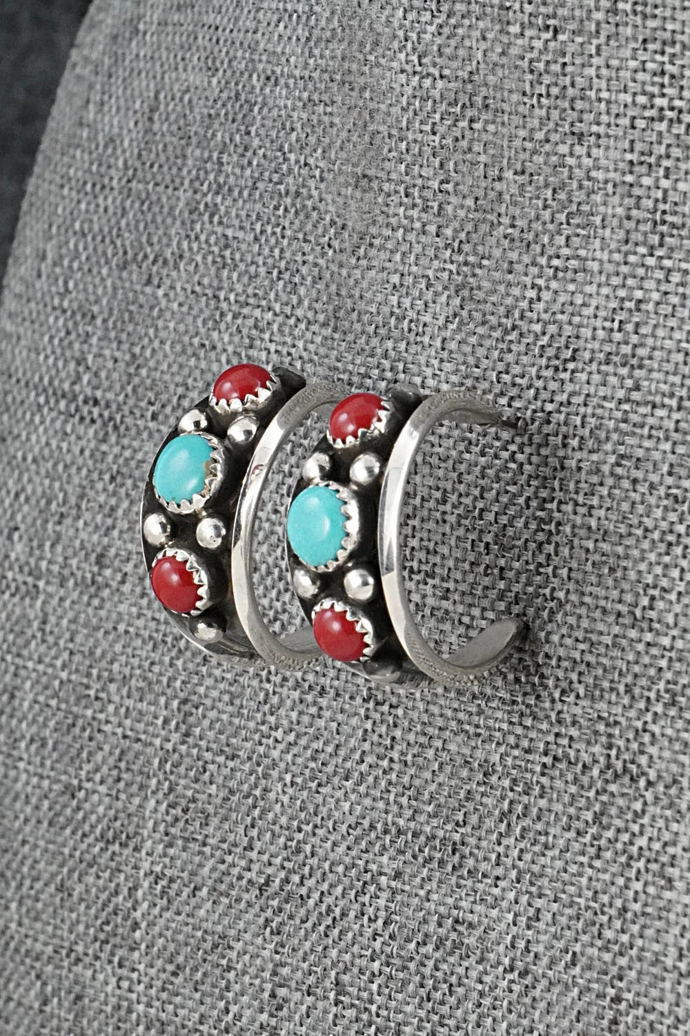 Coral, Turquoise & Sterling Silver Earrings - Paul Largo