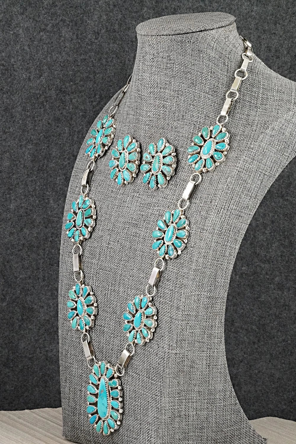 Turquoise & Sterling Silver Necklace and Earrings Set - Eunice Wilson
