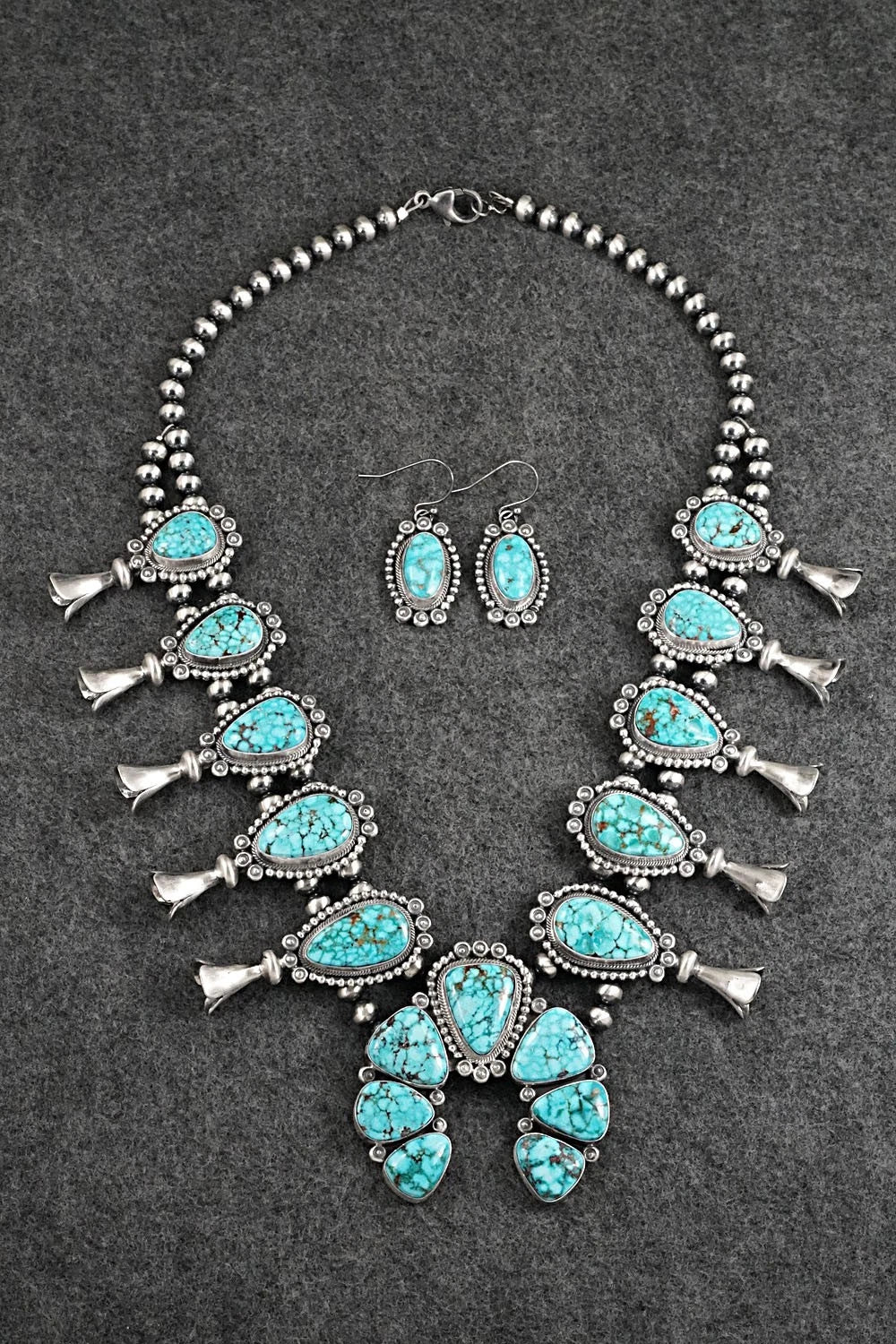 Turquoise & Sterling Silver Squash Blossom Set - Mark Yazzie