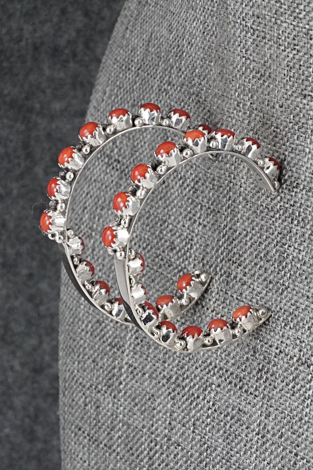 Coral and Sterling Silver Earrings - Gaynell Parker