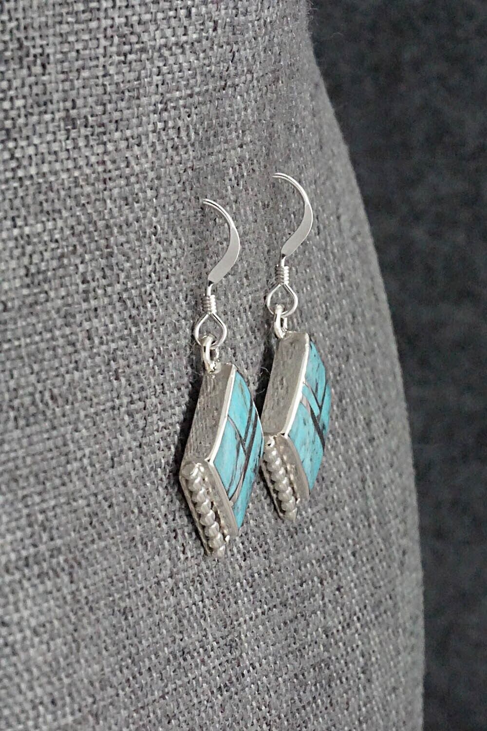 Turquoise & Sterling Silver Inlay Earrings - James Manygoats