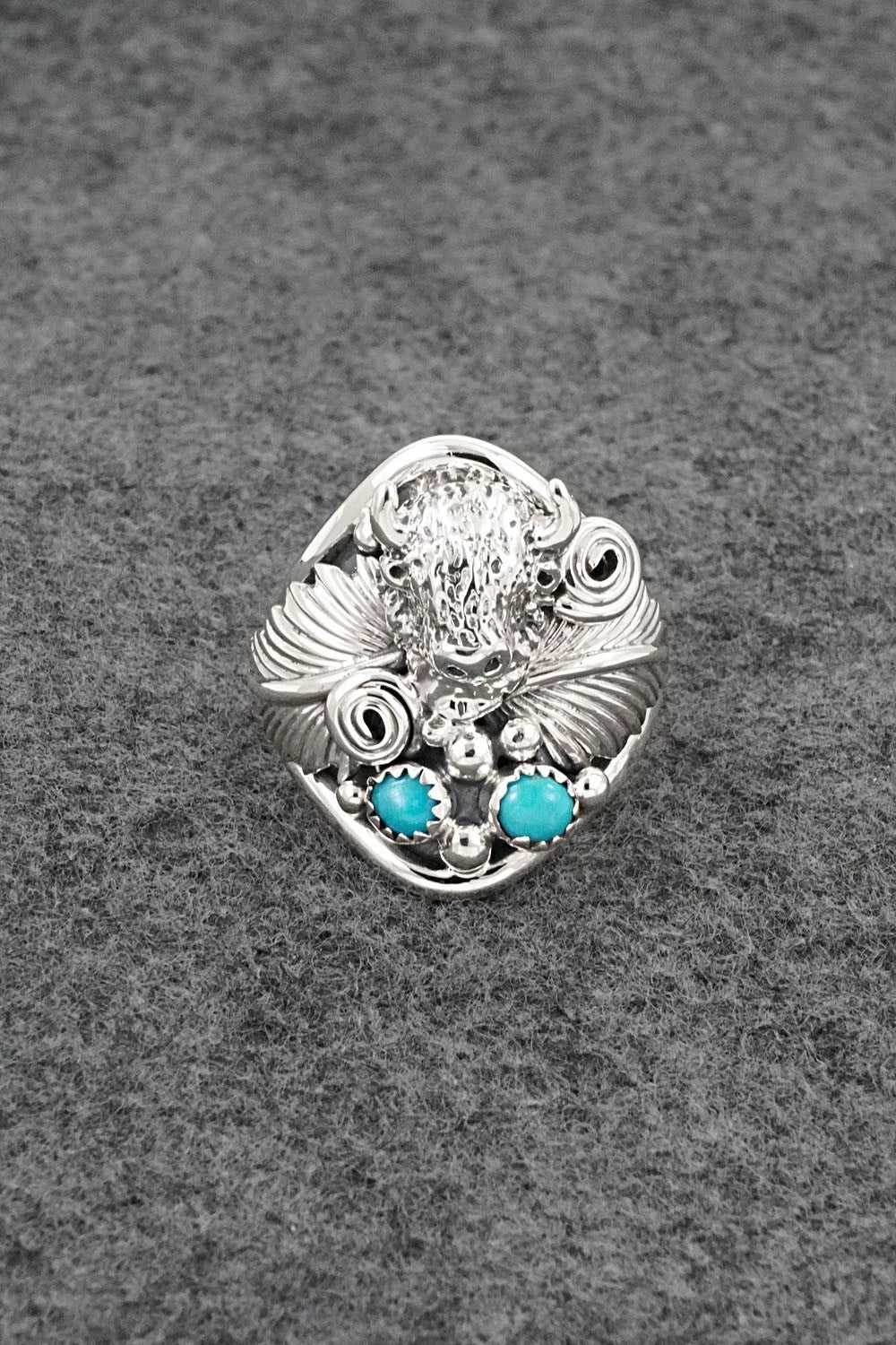 Turquoise & Sterling Silver Ring - Darrell Morgan - Size 13.5