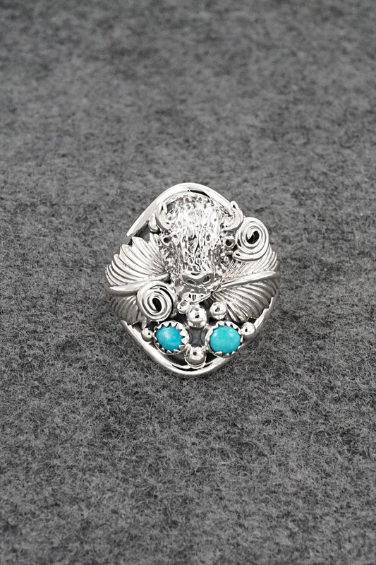 Turquoise & Sterling Silver Ring - Darrell Morgan - Size 13.5