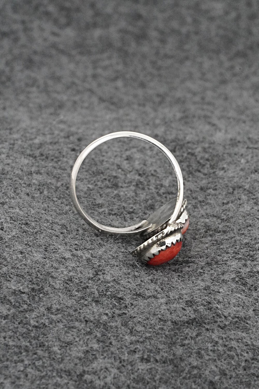 Spiny Oyster & Sterling Silver Ring - Esther White - Size 7 Adj.