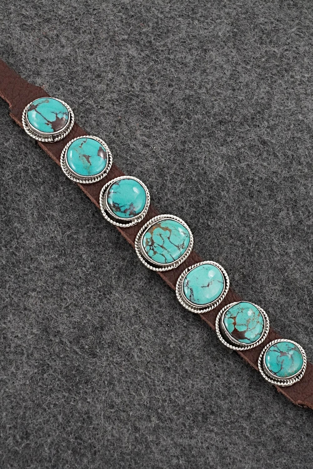 Turquoise, Sterling Silver & Leather Bracelet - Marlene Ramone