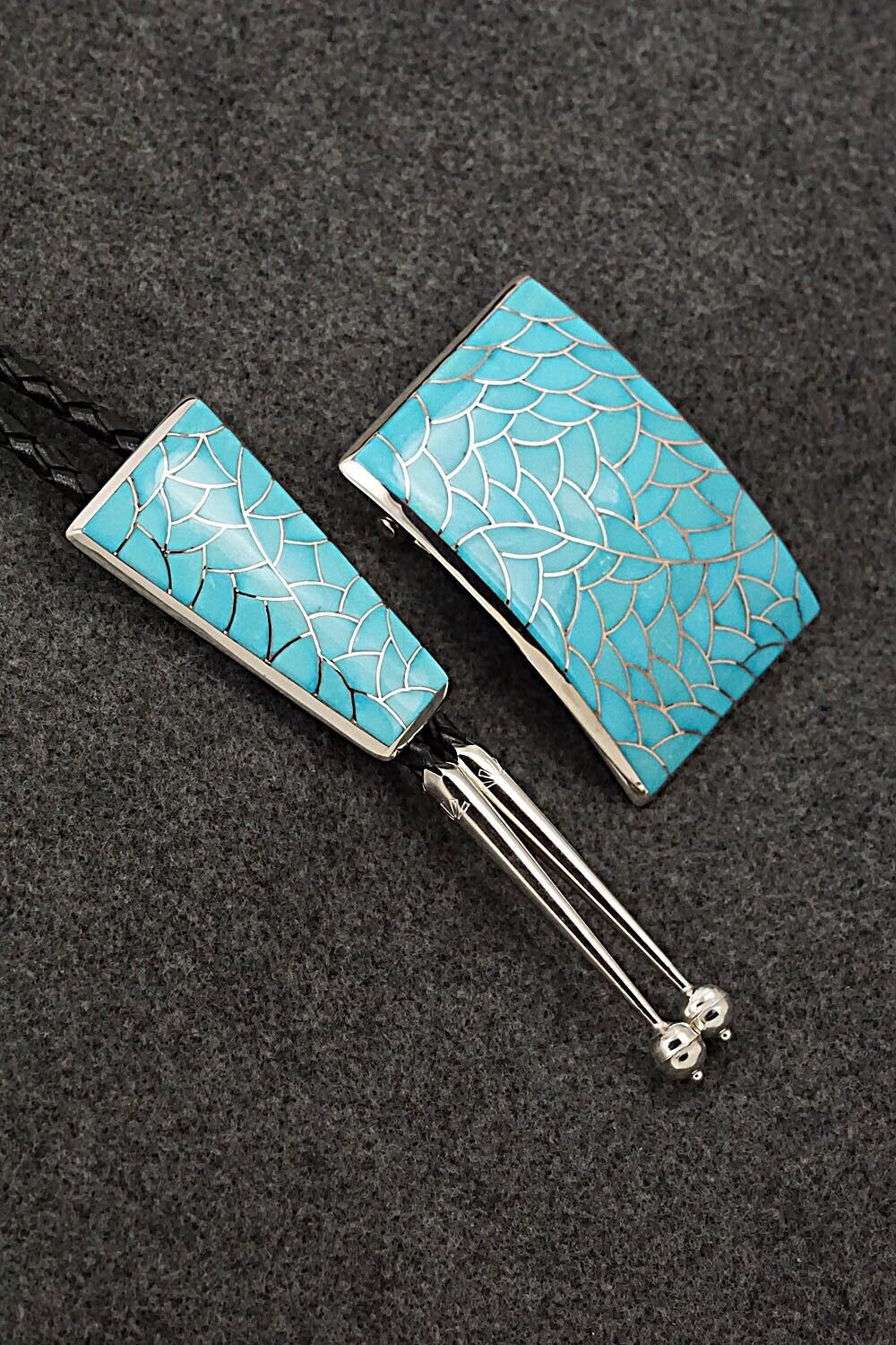 Turquoise & Sterling Silver Bolo Tie & Belt Buckle - Stuart Tucson