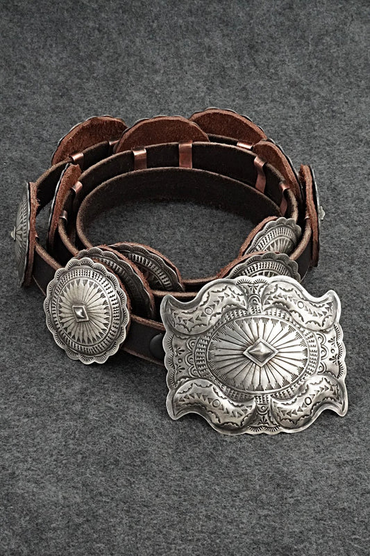 Sterling Silver & Leather Concho Belt - Dan Morgan