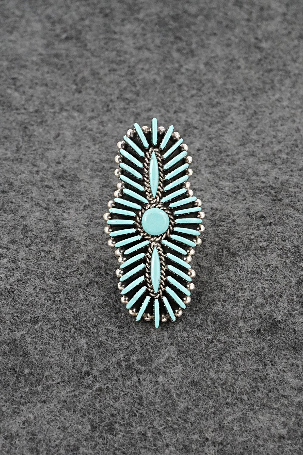 Turquoise & Sterling Silver Ring - Edmund Cooeyate - Size 7.5