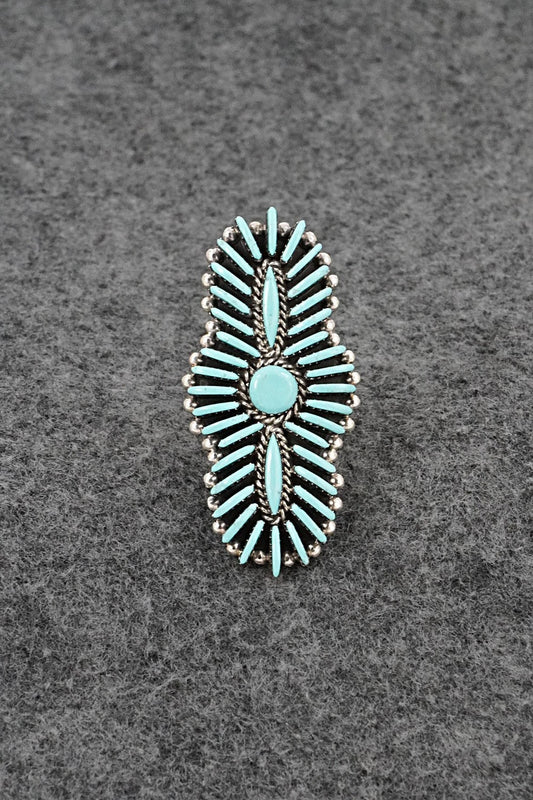 Turquoise & Sterling Silver Ring - Edmund Cooeyate - Size 7.5