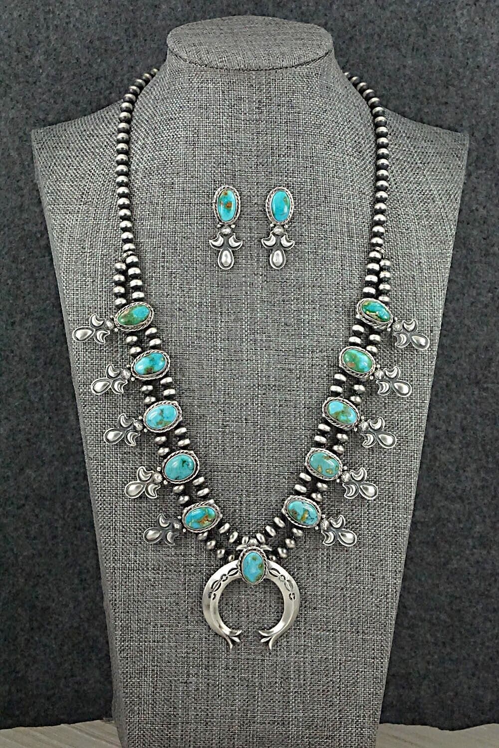 Turquoise & Sterling Silver Squash Blossom Set - Adrienne Gordon