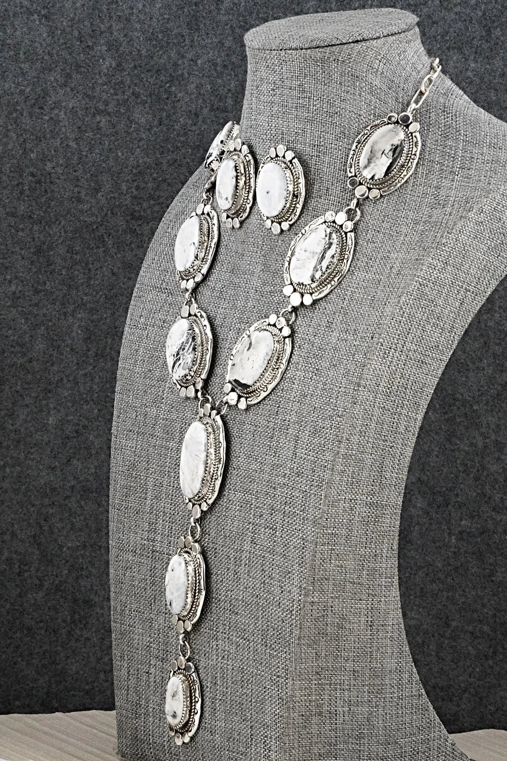 White Buffalo & Sterling Silver Necklace and Earrings Set - Phil Nez