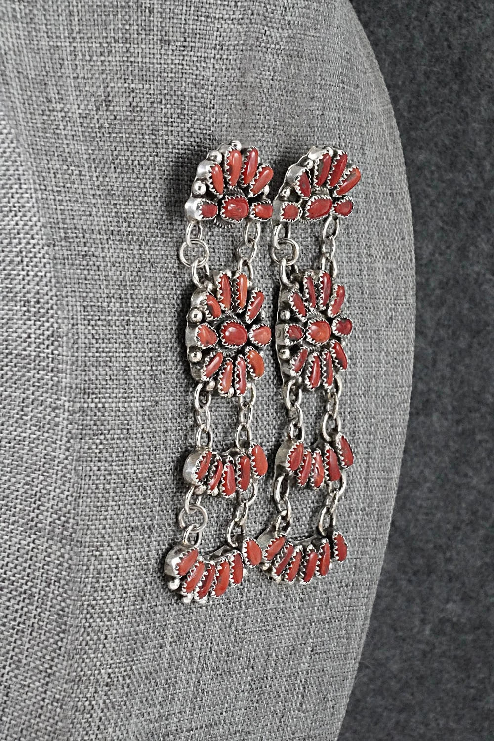 Coral & Sterling Silver Earrings - Justina Wilson