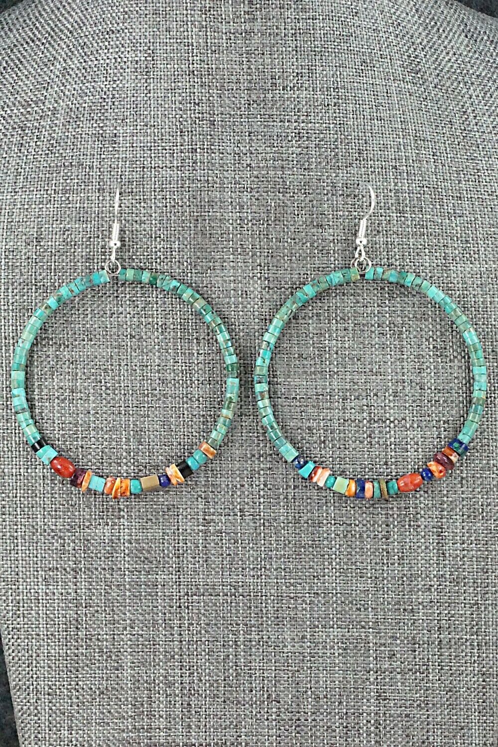 Multi Stone & Sterling Silver Hoop Earrings - Helen Tsosie
