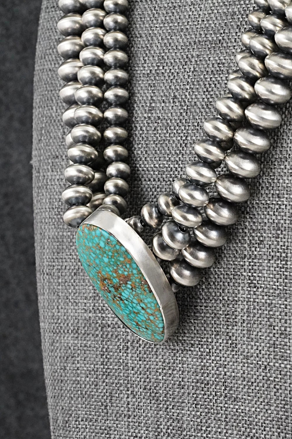 Turquoise & Sterling Silver Navajo Pearl Necklace - Gruber & Halwood