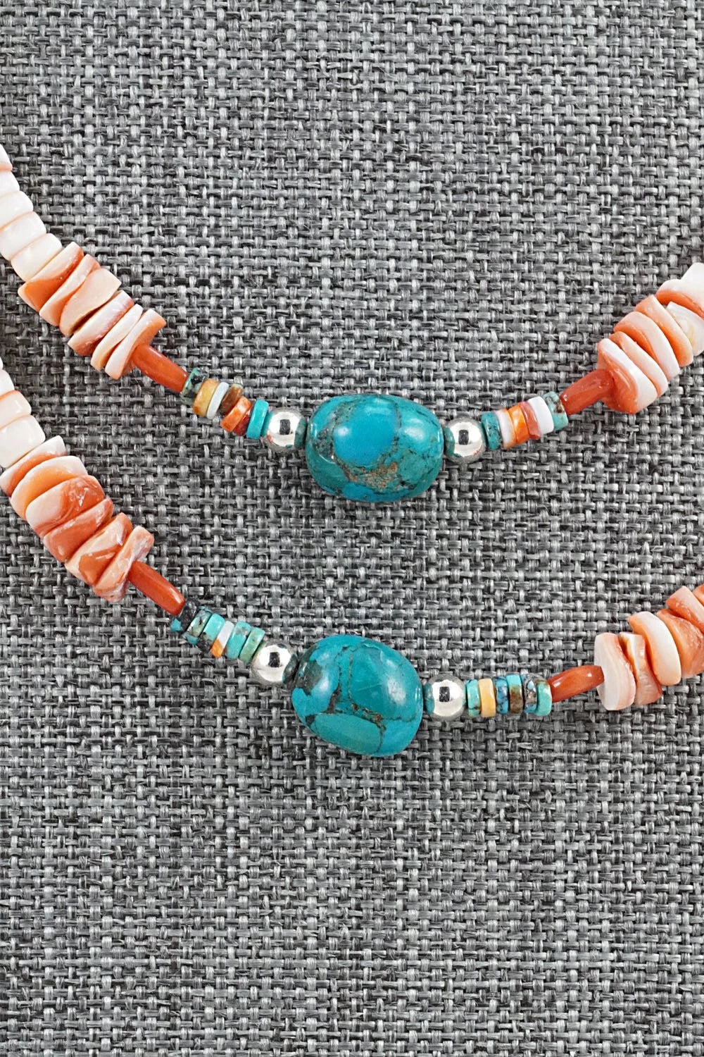 Spiny Oyster, Turquoise & Sterling Silver Necklace Set - Erika Brown