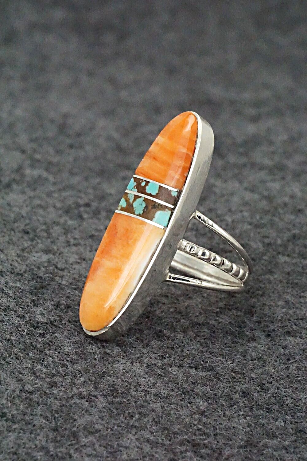 Spiny Oyster, Turquoise & Sterling Silver Ring - Harold Smith - Size 6.75