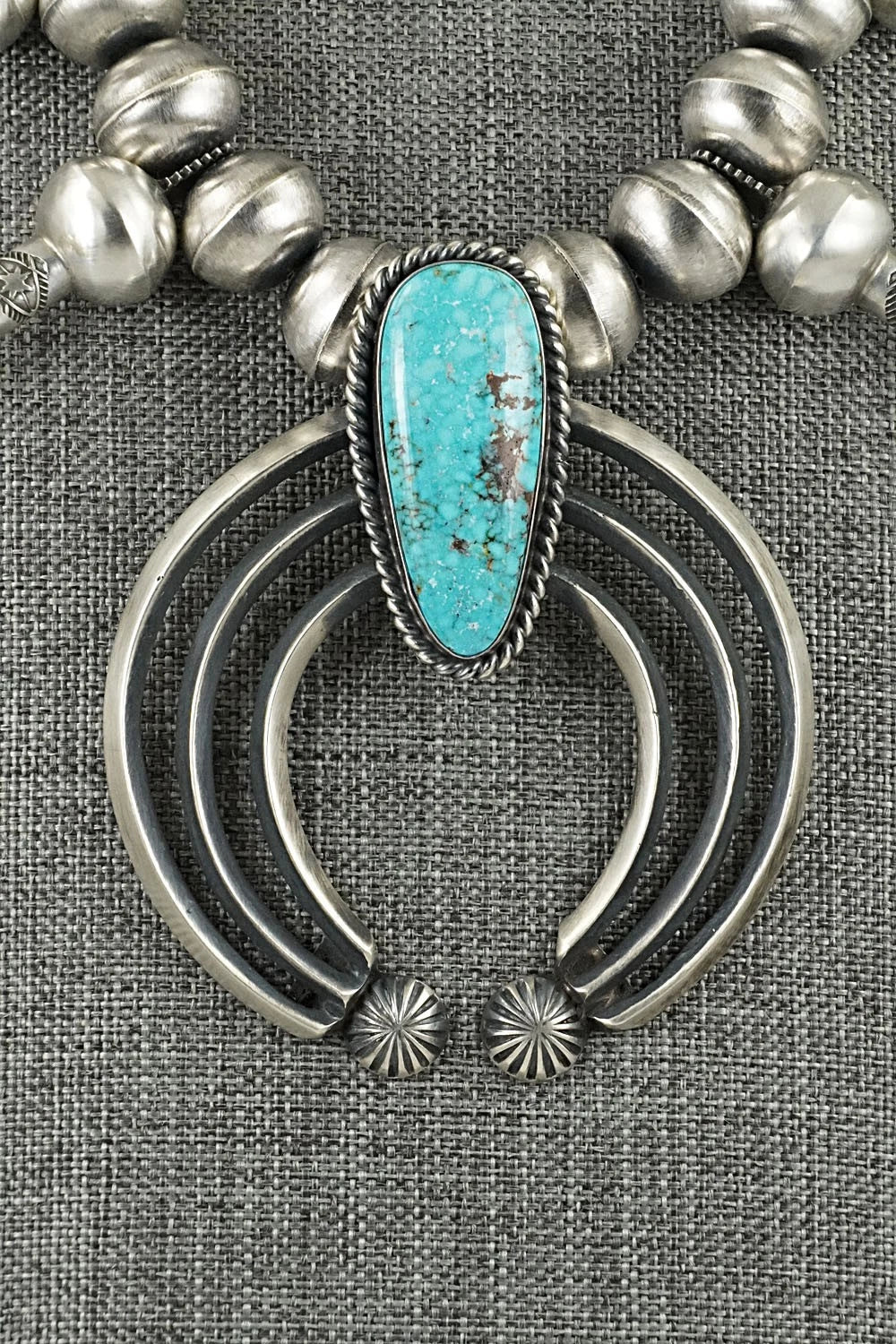 Turquoise & Sterling Silver Squash Blossom Necklace - Chris Hale