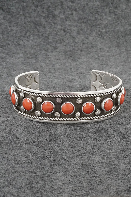 Coral & Sterling Silver Bracelet - Adrian Yazzie