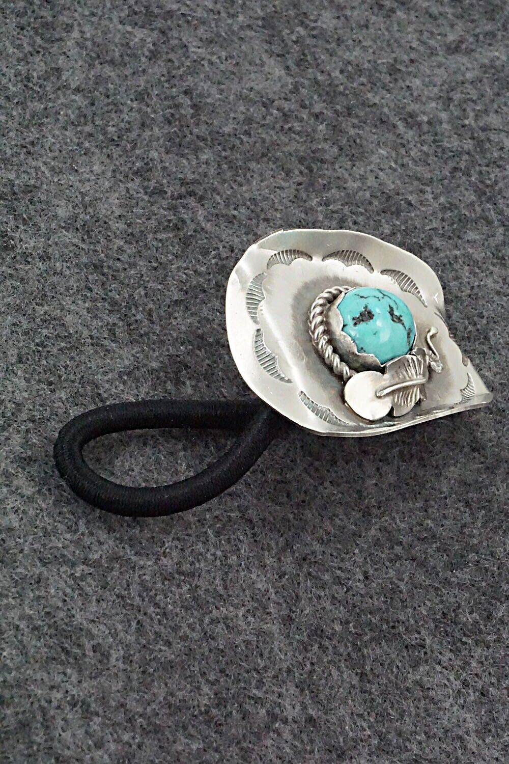 Turquoise & Sterling Silver Hair Tie - Tim Yazzie