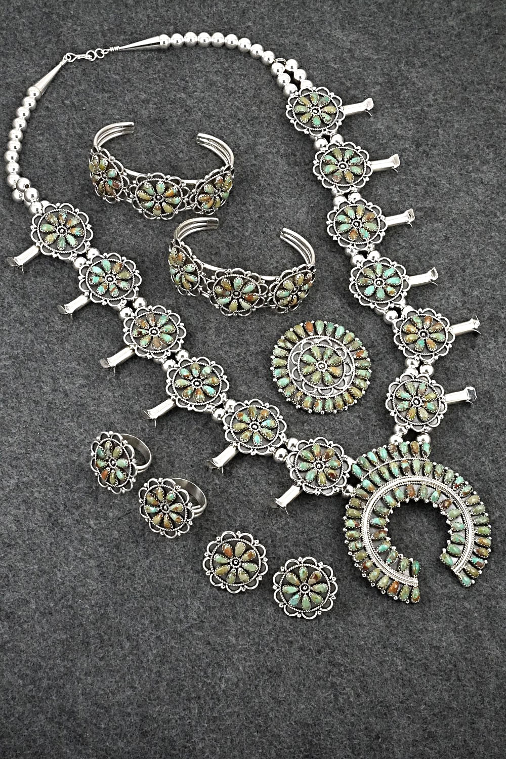 Turquoise & Sterling Silver Squash Blossom Set - Gerald Mitchell