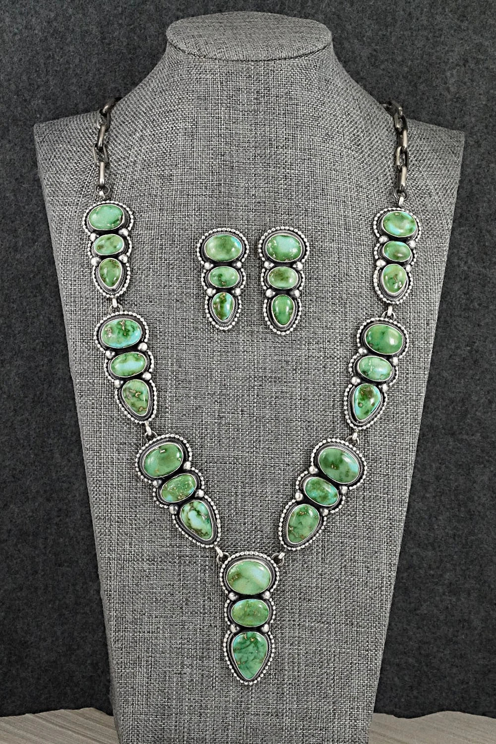 Turquoise & Sterling Silver Necklace and Earrings Set - Darrin Livingston