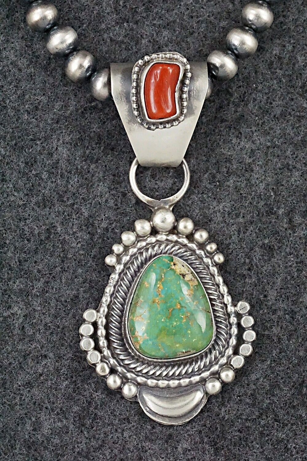 Turquoise, Coral & Sterling Silver Necklace - Tom Lewis