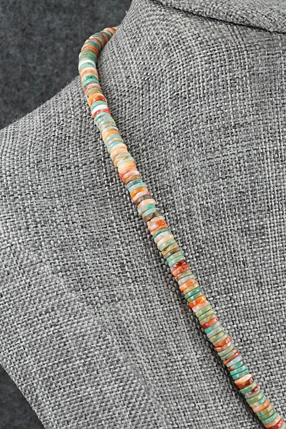 Turquoise, Spiny Oyster & Sterling Silver Necklace 17" - Doreen Jake