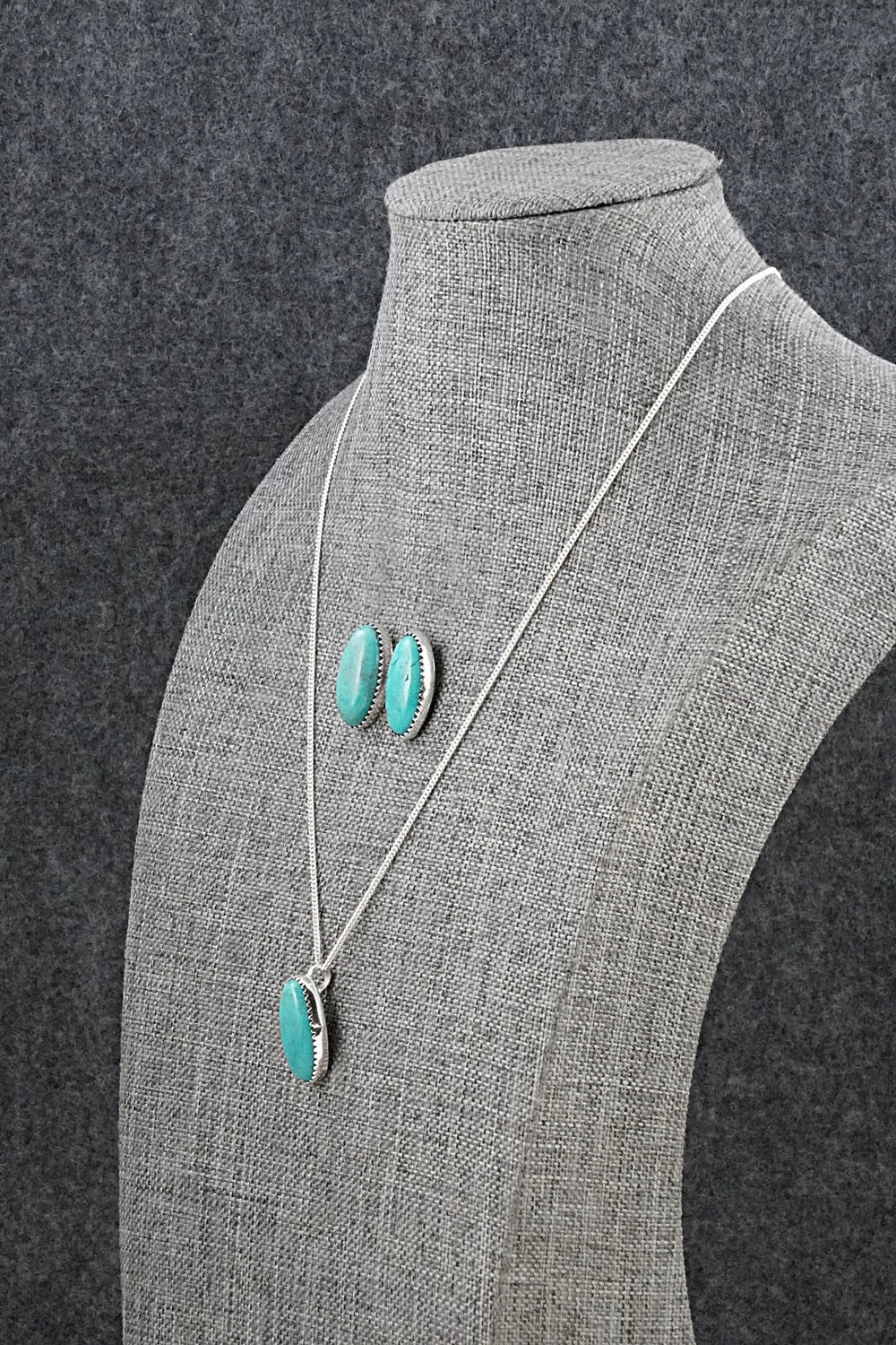 Turquoise & Sterling Silver Necklace and Earrings Set - Murray Hannaweeka