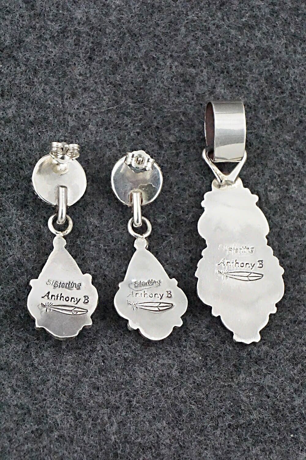 Turquoise & Sterling Silver Pendant & Earrings Set - Anthony Brown