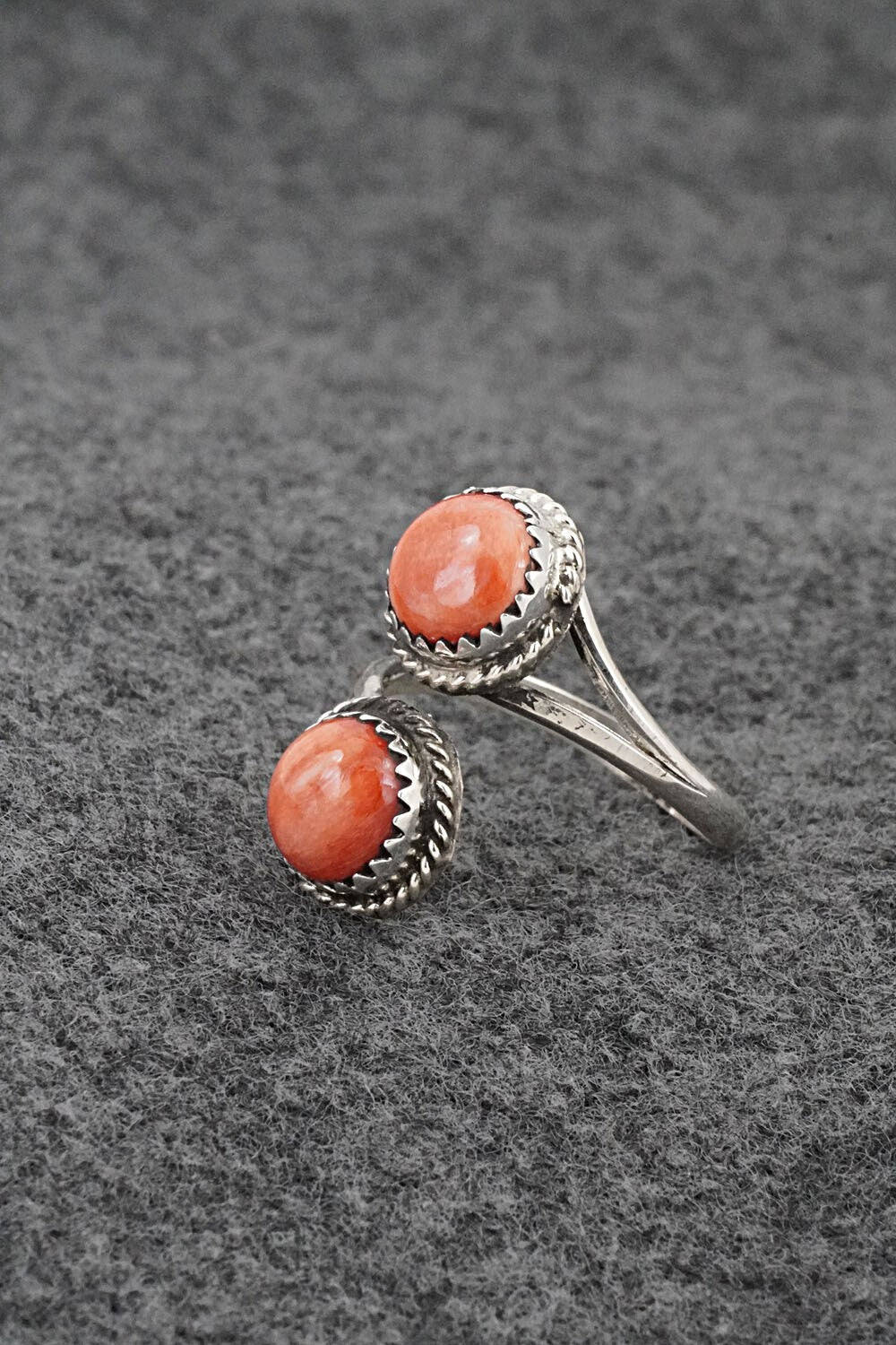 Spiny Oyster & Sterling Silver Ring - Esther White - Size 8 Adj.