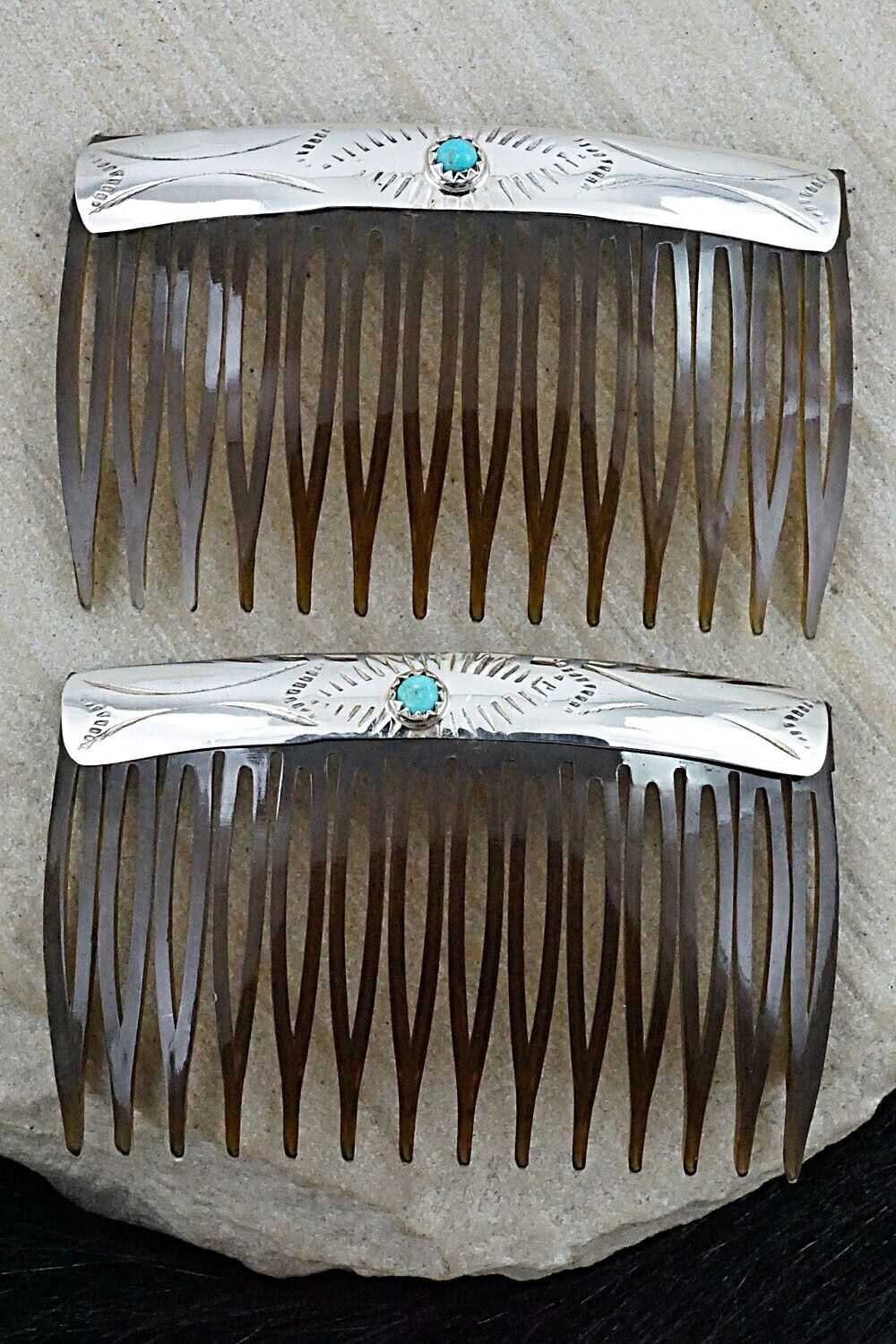 Turquoise & Sterling Silver Hair Combs - Randall Dalgai