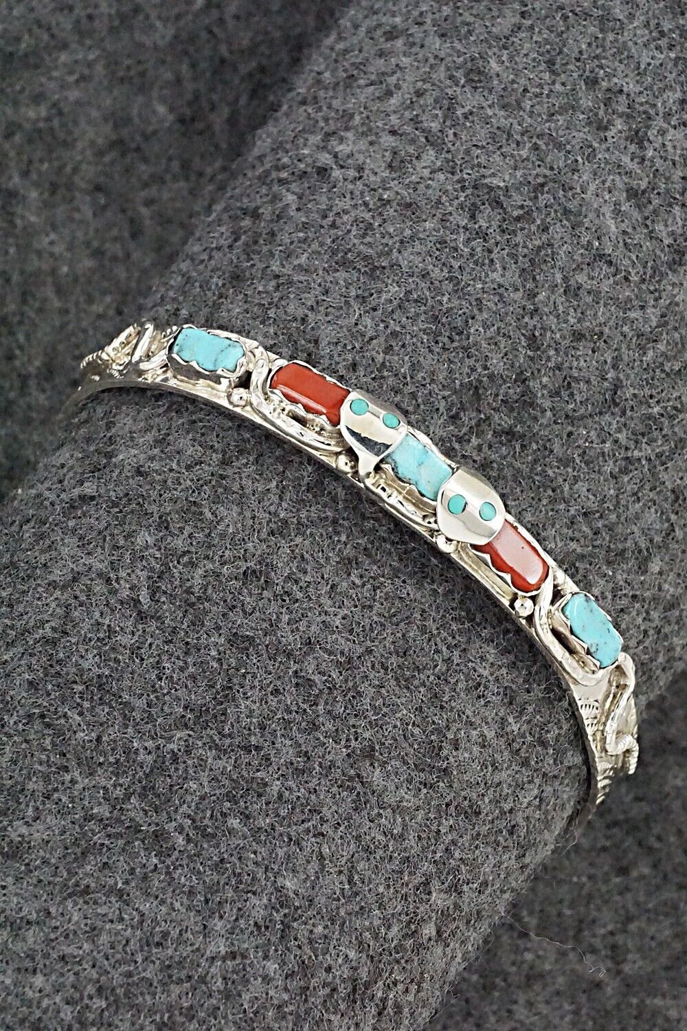 Turquoise, Coral & Sterling Silver Bracelet - Joy Calavaza