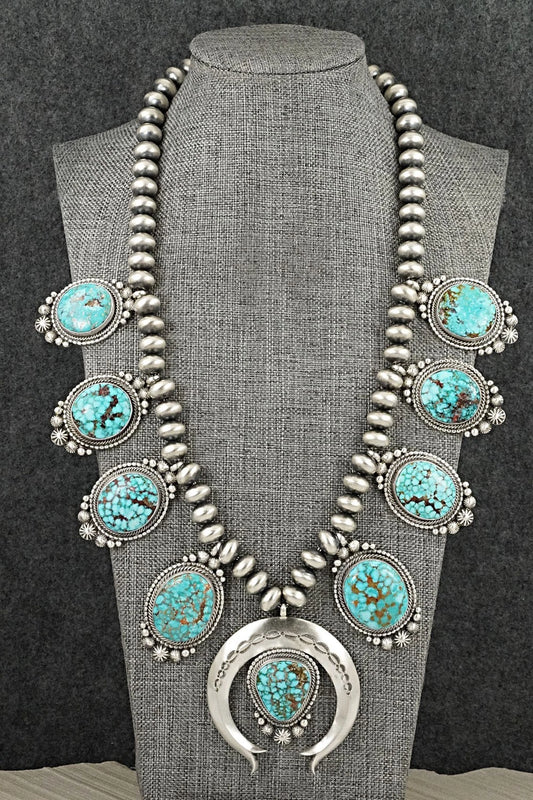 Turquoise & Sterling Silver Squash Blossom Necklace - Tom Lewis
