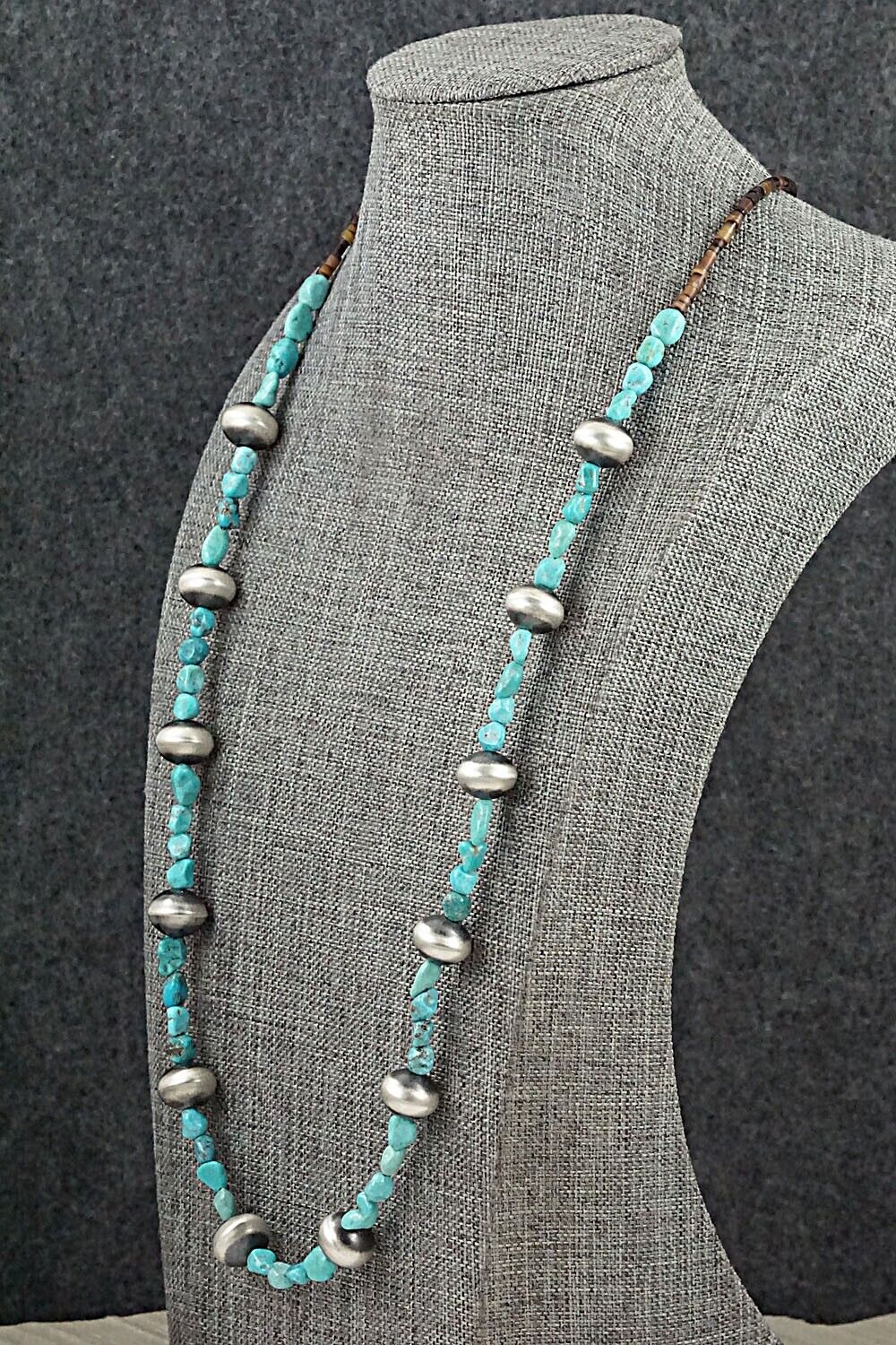 Turquoise & Sterling Silver Necklace 26" - Doreen Jake