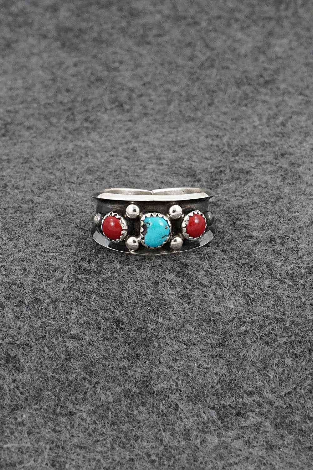 Turquoise, Coral & Sterling Silver Ring - Paul Largo - Size 11