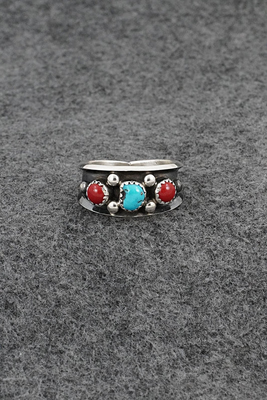 Turquoise, Coral & Sterling Silver Ring - Paul Largo - Size 11