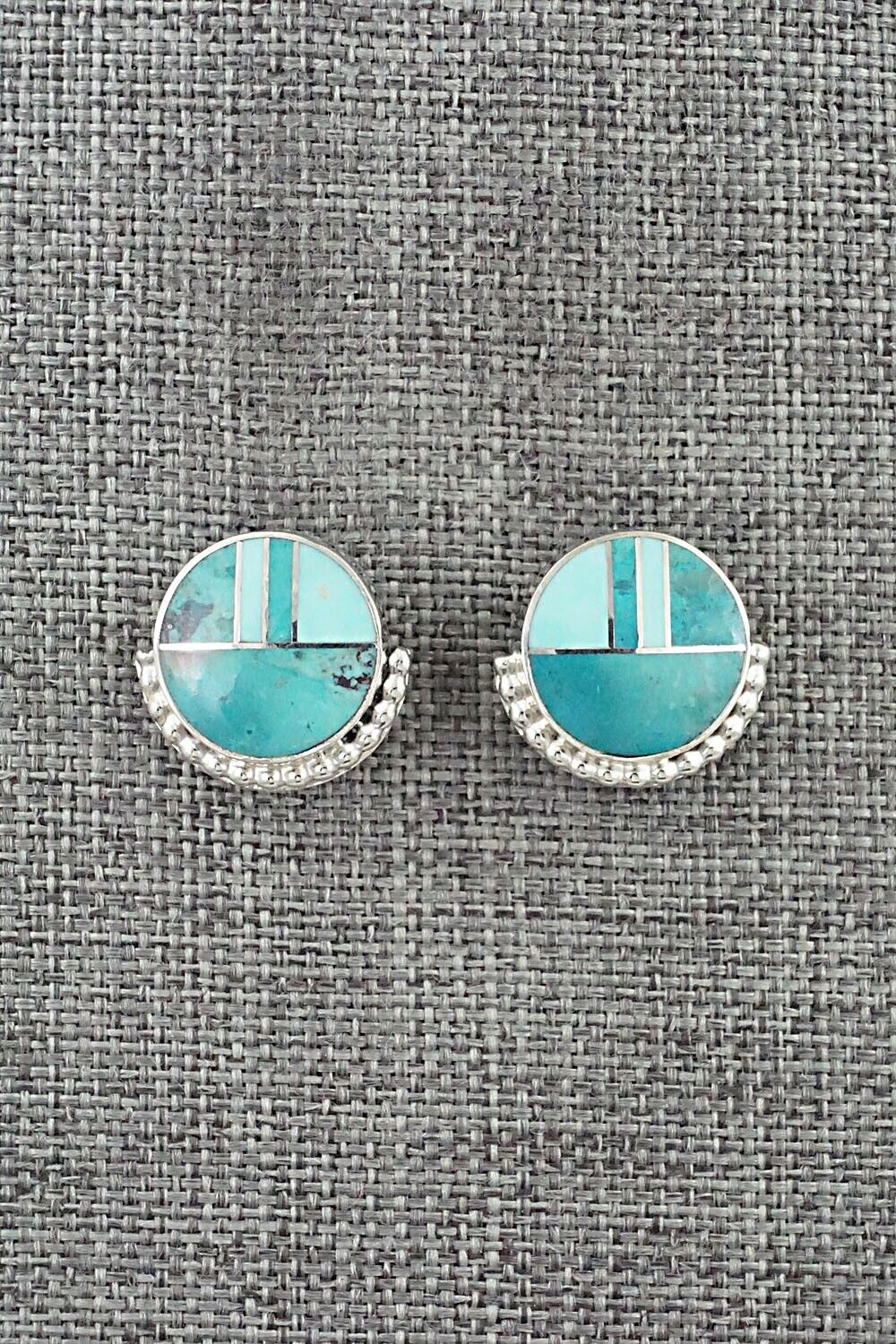 Turquoise & Sterling Silver Inlay Earrings - Curtis Manygoats