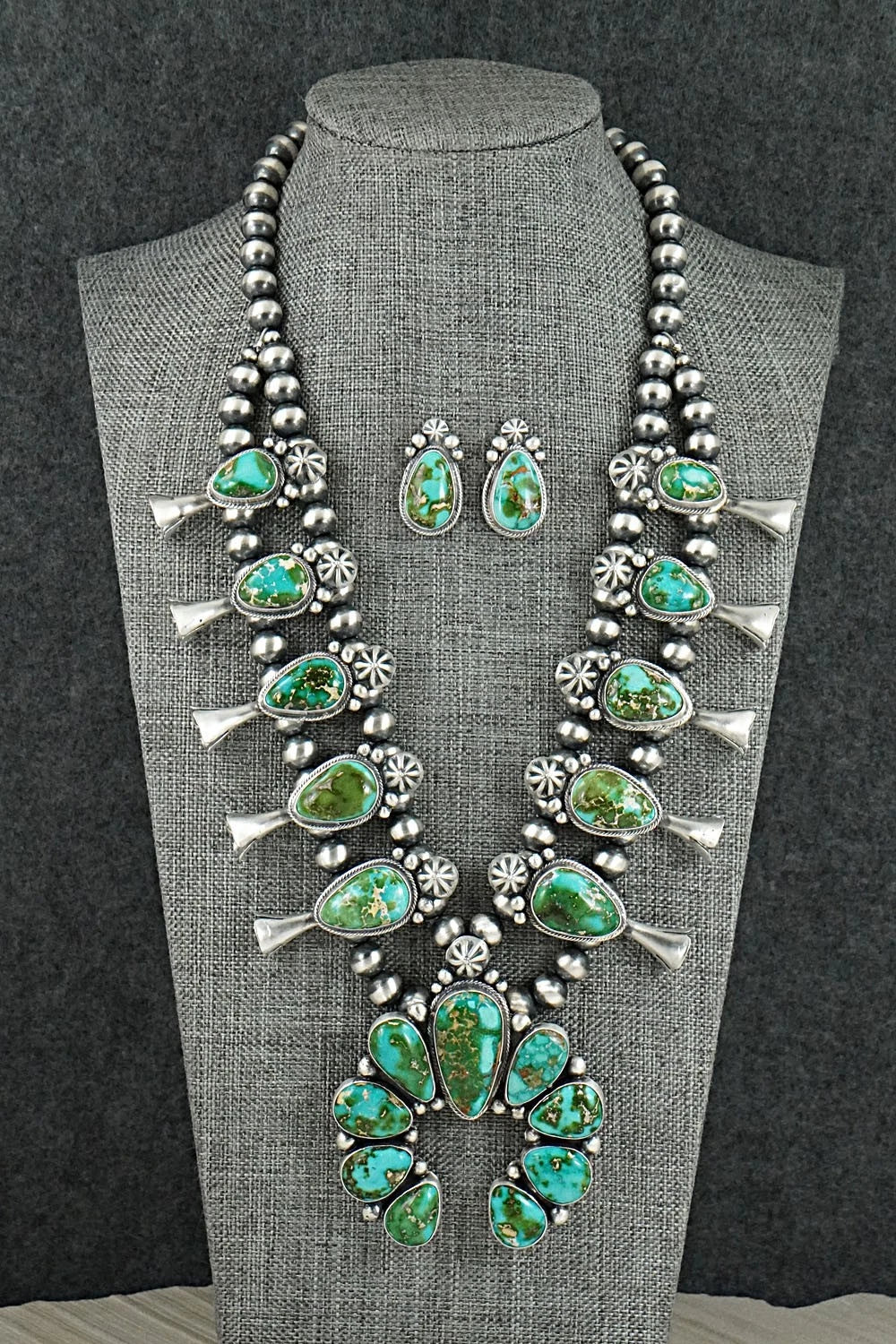 Turquoise & Sterling Silver Squash Blossom Set - Darrin Livingston