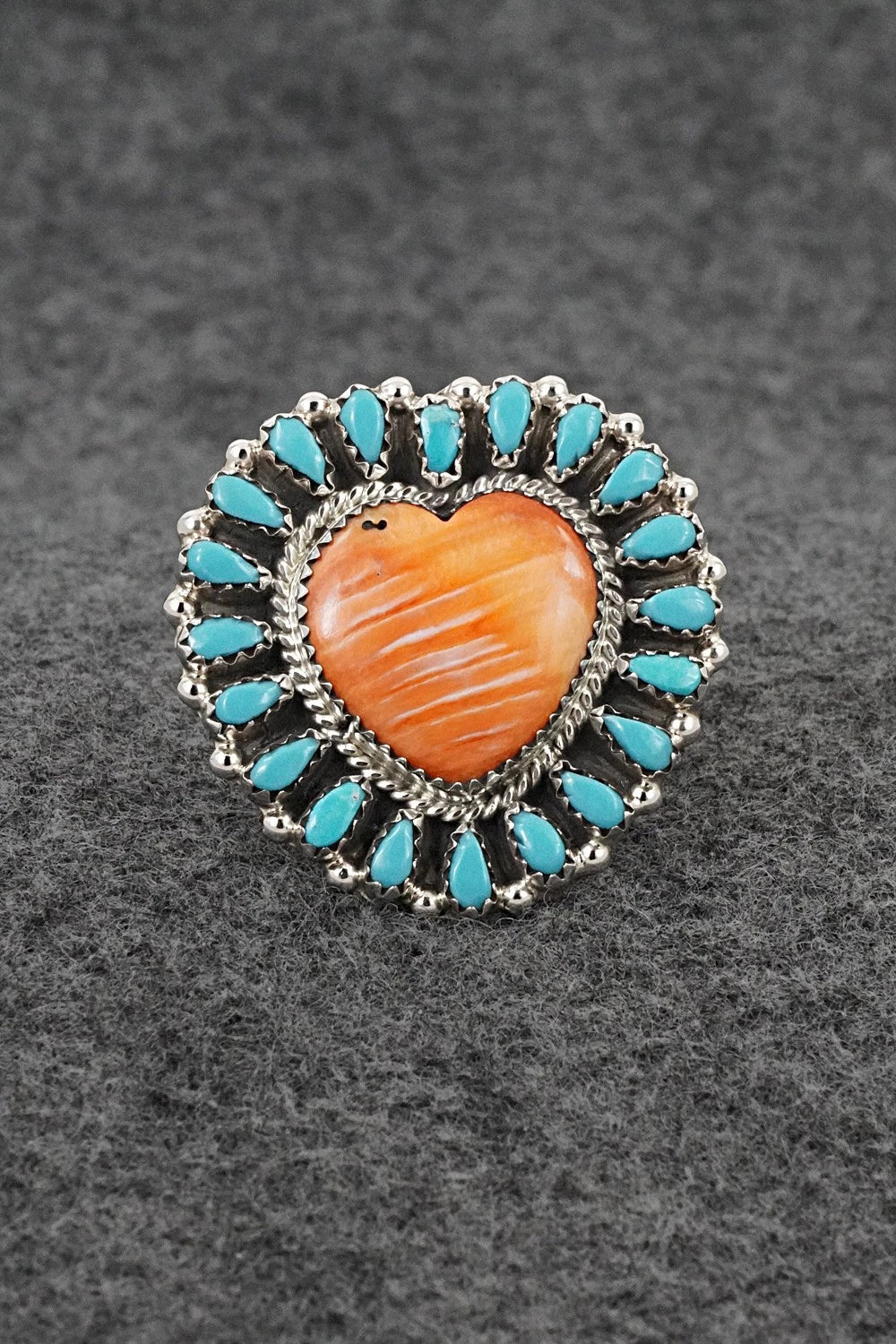 Turquoise, Spiny Oyster & Sterling Silver Ring - Elton James - Size 9
