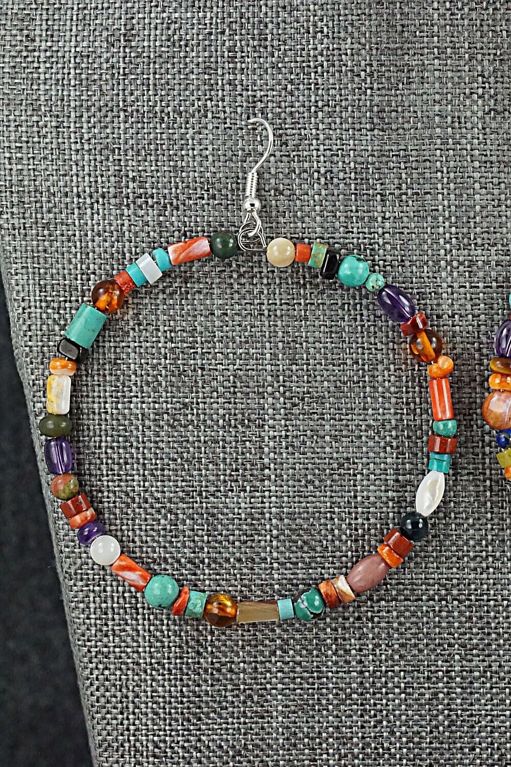 Multi Stone & Sterling Silver Hoop Earrings - Helen Tsosie