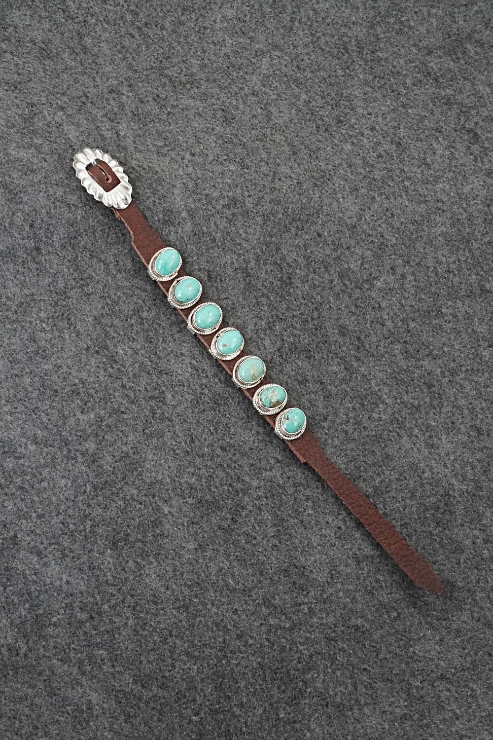 Turquoise, Sterling Silver & Leather Bracelet - Marlene Ramone