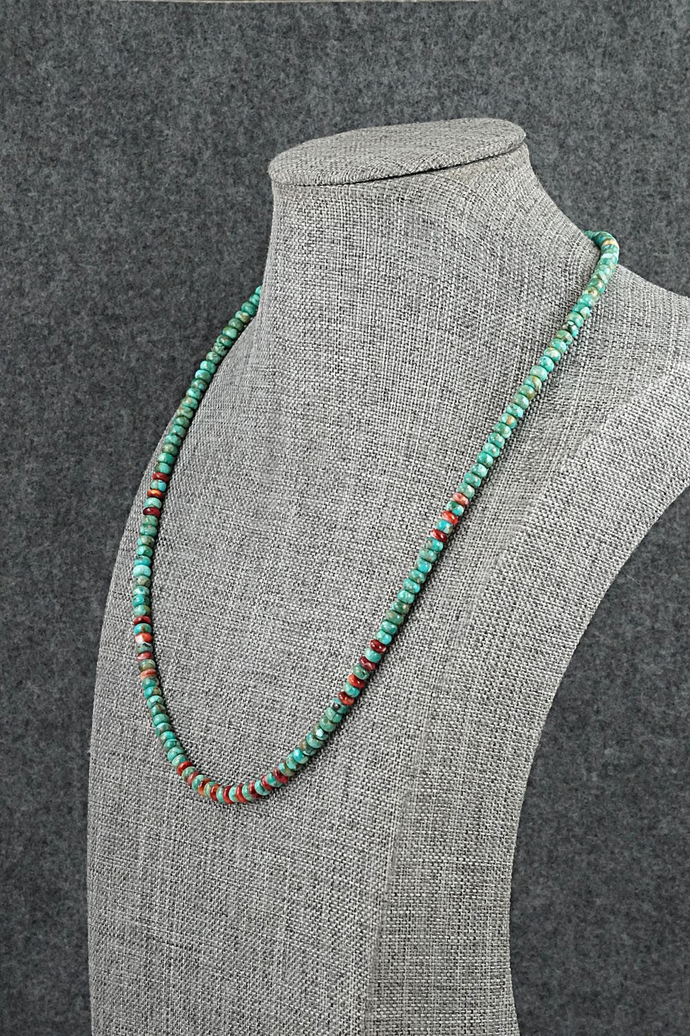 Turquoise, Spiny Oyster & Sterling Silver Necklace 19" - Helen Tsosie