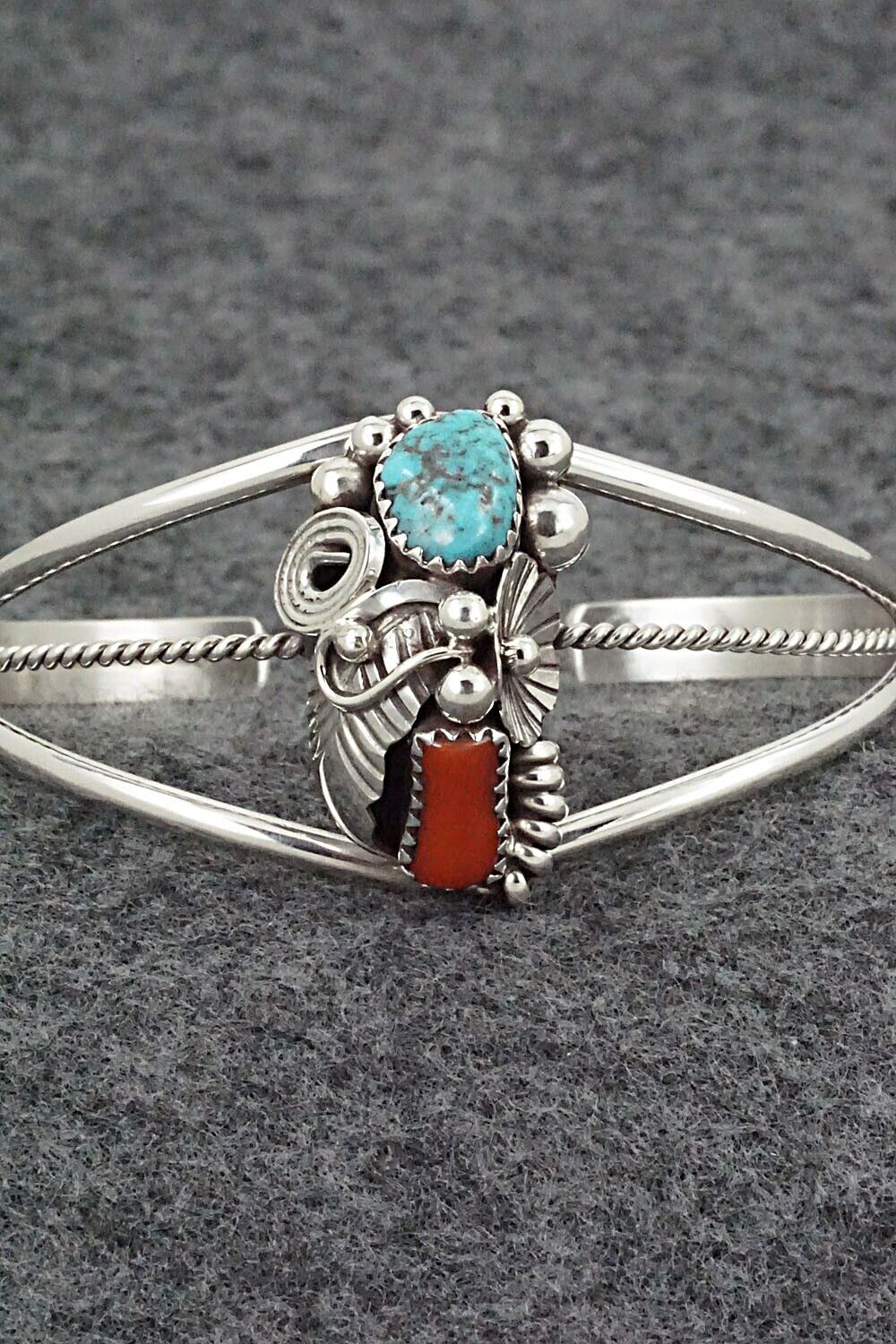 Turquoise, Coral & Sterling Silver Bracelet - Max Calladitto