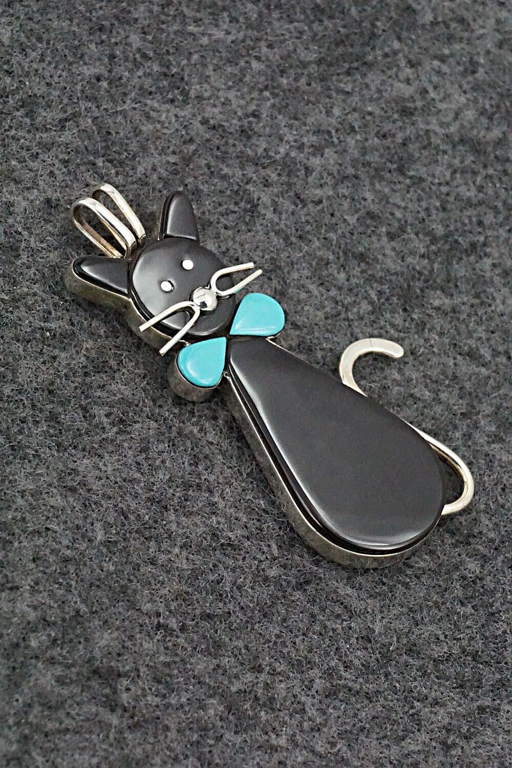 Onyx, Turquoise & Sterling Silver Pendant - Leavus Ahiyite